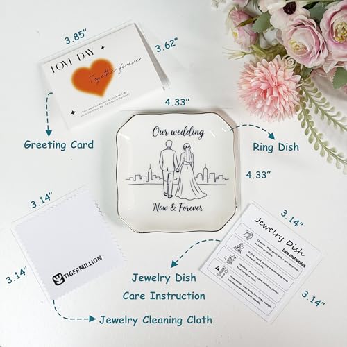 Romantic Gifts for Women Jewelry Dish, Our Wedding Now & Forever Ceramic Ring Dish Holder, Engagement Bridal Shower Gift for Bride Groom, Couple Trinket Tray for Wedding Anniversary Day - style: Our Wedding
