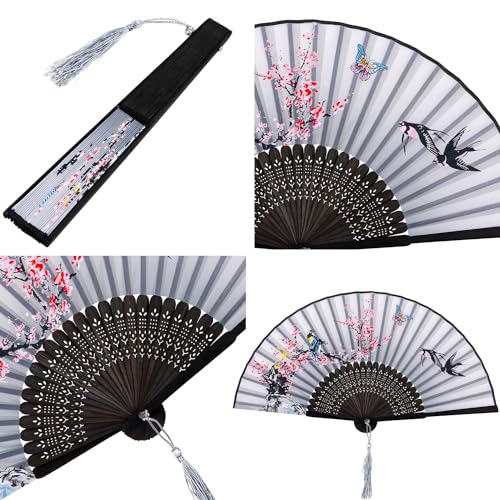 Zonon 4 Pack Hand Held Folding Fans for Women Silk,Cute - style: Cute