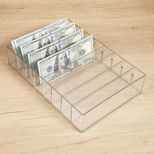 2 Packs Mail Organizer Plastic Cash Tray for Desk - 8 Slots File Organizer Clear Desktop Bill Divider Holder for Paper Envelope Document Book Money Eyeshadow Makeup Palette