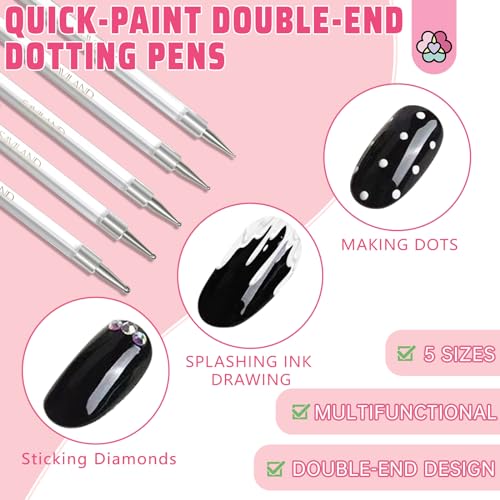 SAVILAND Quick-Paint Dotting Tools Nail Art Pen: 5PCS Multi-Size Nail Art Tools Double Ended Nail Design Kit for Dot Drawing Home Salon, Pattern Tracing Pen, Ball Embossing Pen for Transfer Paper - color: C-Black