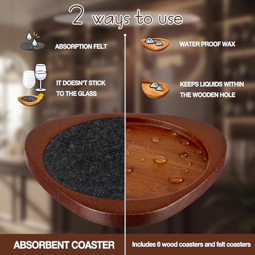 Newtay 6 Pcs Mid Century Modern Coasters Wood Absorbent Coaster,Light Gray - color: Light Gray