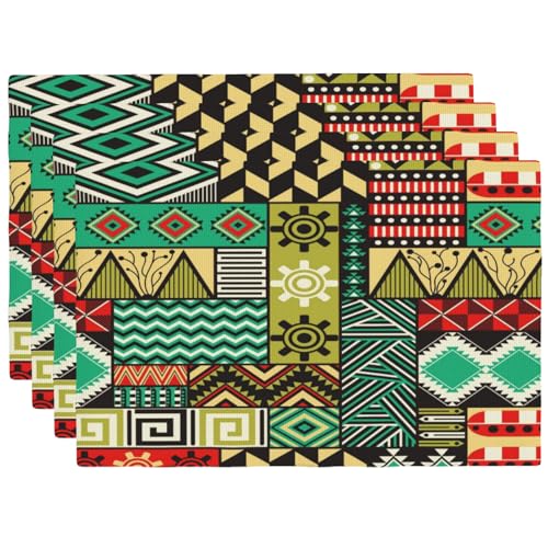 Traditional African Tribal Placemats Set of 4 12x18 Inch - color: Vibrant, size: Set of 4
