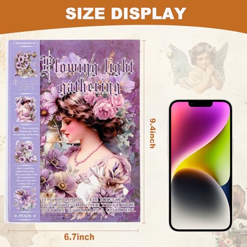 Vintage Ephemera Sticker 24 Sheets precut 300 washi Stickers Paper Girls Journal Stickers for Adults Junk Journal Sticker Book Scrapbooking Supplies - color: Purple