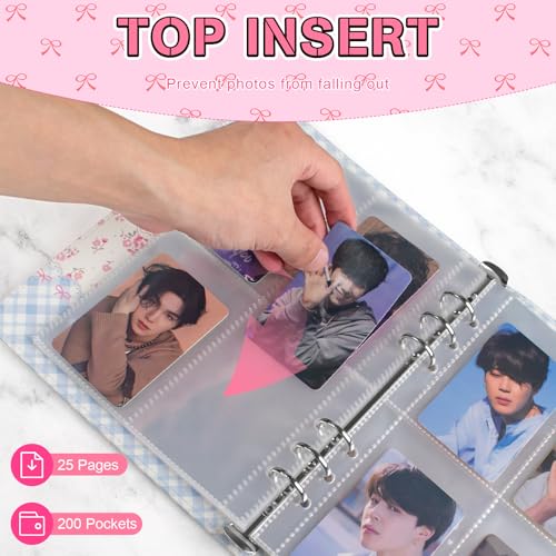 A5 Kpop Photocard Binder, 6 Ring Binder Album with 200 Card Slots, Leather Binder Cover with Magnetic Buckle Closure for Organizing Trading Cards(Blue White) - color: Blue white