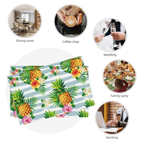 Summer Pineapple Palm Leaves Placemats Set of 6 12x18 Inch - color: Blue White Yellow, size: Set of 6
