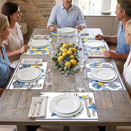 OBUSATT Blue and Yellow Lemons Placemats Set of 6 17×12 Inch Summer Lemon - style: Summer Lemon