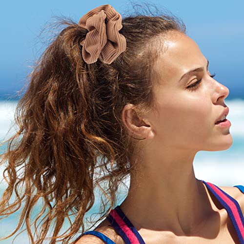 Matte Scrunchies for Hair 6Pcs Velvet Scrunchies for Thick Hair Ultra Textured Soft Fuzzy Hair Bands Brown Ponytail Holder Neutral Scrunchie Cute Scrunchy Hair Ties Hair Accessories for Women Girls - color: 6PCS Brown