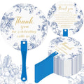CroBlissful 100 Pcs Wedding Hand Fans for Guest Bulk, Handheld, Blue Flower - style: Blue Flower