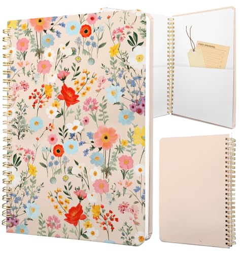 Cute Spiral Notebook Journal A5 6x9 Note Book with Pocket, Yellow - color: Yellow Floral