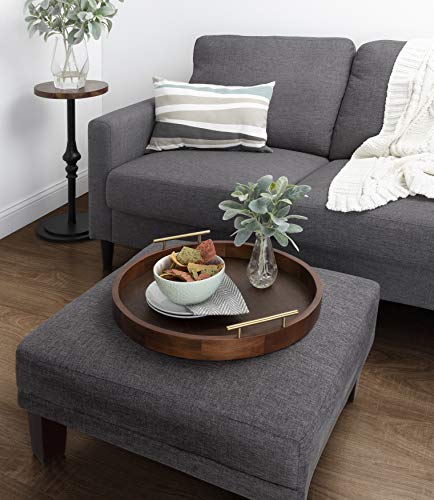 Kate and Laurel Lipton Modern Round Tray, 18", Dark Walnut and Gold, Decorative Accent Tray for Storage and Display - color: Walnut Brown, size: 18"