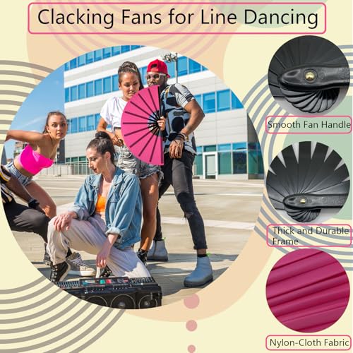 10 PCS Boots on The Ground Hand Fan Bulk - Rave Fans 13 Inch Large Clacking Fans for Line Dancing Make Loud Sounds for Party - color: Pink