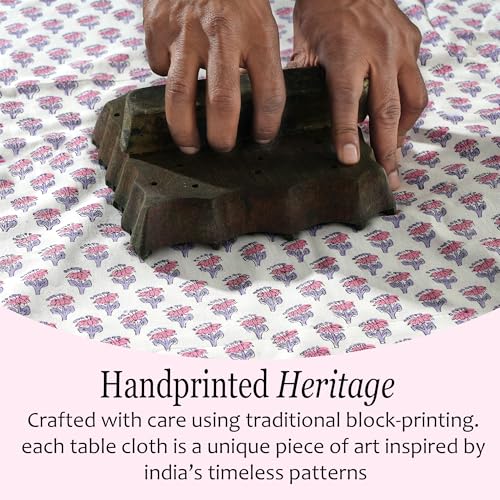 CPC Tablecloth 100% Cotton 60x90 Inch Indian Block Print Rectangle Table Cover, Washable Table Cloth for WeddingsSpring/Summer, Barbeque - Pink Sapphire - color: Pink Sapphire, size: 90" x 60" (Rectangular)
