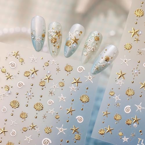 5D Embossed Under The Sea Stickers for Nail Art Jelly Fish Self-Adhesive Nail Art Decals for Women Nail Supplies Art Design Stickers (TL-480) - style: TL-480