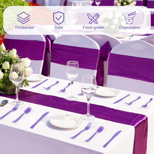 Kochorie 300 Pieces Purple Plastic Silverware, Disposable Plastic Utensils, Heavy Duty Cutlery Set Heavyweight Flatware Includes Spoons Forks Knives for Birthday Party Prom Night Wedding Dinner - color: Purple