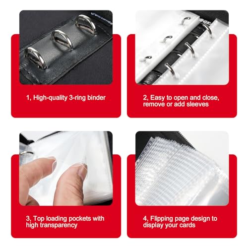 GEAoffice Small Trading Card Binder 1 Pocket Holds 80 Cards, Zip Close, Red - color: Red-Dia