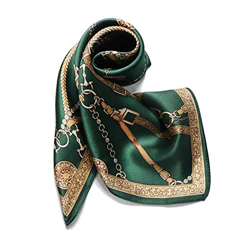 ANDANTINO 100% Mulberry Silk Scarf -21” Square Neckerchief with Gift Packed - color: Blackish Green