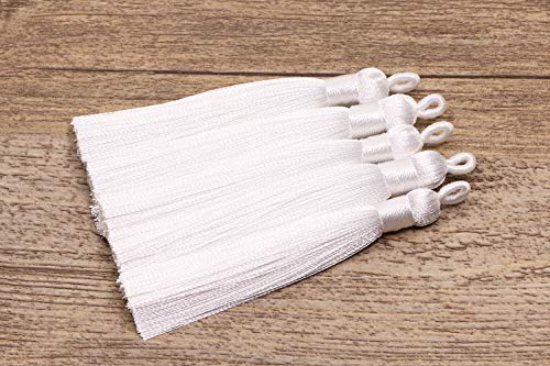 Tupalizy 10PCS Handmade Soft Silky Tassels with Hanging Loop for Bookmarks Keychains Earring Bracelets Jewelry Making Souvenir Graduation Clothing Sewing Gift Tag Art DIY Craft Projects (White) - color: White