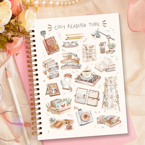 JXREQ Bookish Gifts Notebook, Book Reader Gifts Journal Notebook, Reading Journal for Book Lovers, Bookish Readers Gifts for Women, Cozy Reading Time Spiral Notebooks 5.5x8.3 - color: Book 4