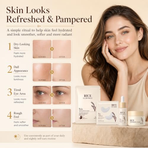 21PCS Rice Skincare Set for Teen Girls & Women, Korean Skin Care Set, Skin Care for Teens 10-12, Hydrating Korean Skincare Set Gifts Birthday Facial Kit for Women