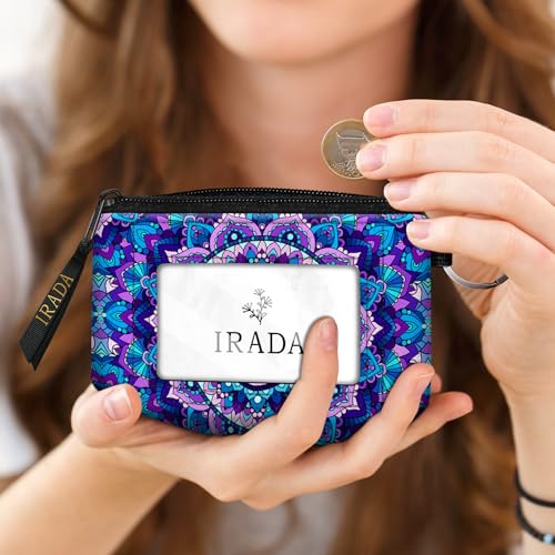IRADA ID Case Wallet Keychain with Clear ID Window Zipper Cute Coin Purse for Women Water Resistant Small Coin Pouch-Purple Mandala Flower Keychain Wallet - color: Mandala Flower-Purple-Keychain Wallet