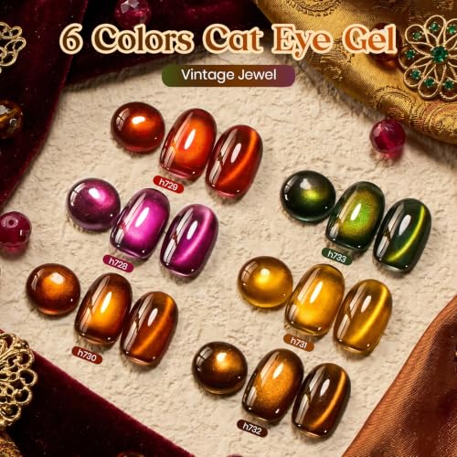 Beetles Fall Cat Eye Gel Polish Set, Vintage Jewel 6 Colors Halloween Gel - color: A - Glass Cat Eye | Vintage Jewel
