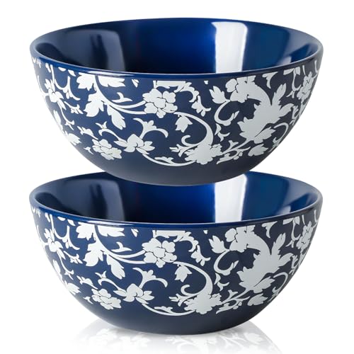 Large Soup Bowls Set of 2, Blue and White bowls Japanese Cereal Bowls 42 oz, Ceramic Serving Dishes for Rice, Salad, Snack, Pho, Pasta, Fruit, Microwave Dishwasher Safe, 7 inch - color: blue 1