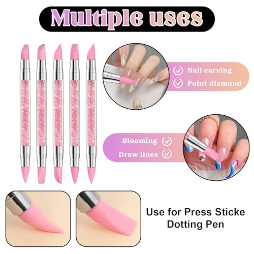 5 Pcs Nail Sculpting Tool, Dual Tipped Silicone Brush for Nails Silicone Nail Tools Nails Art Pen for Foil Carving Drawing Effects
