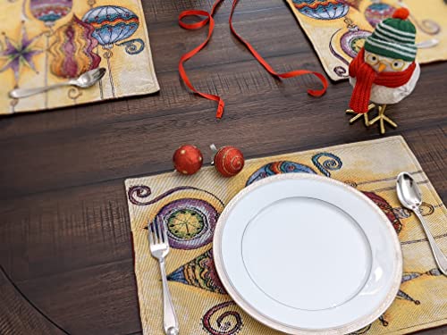 DaDa Bedding Bohemian Ornaments Tapestry Placemats - Set of 4 Festive Christmas Holiday Turkish Star Lights Lanterns - Needle Stitched Cotton Linen Woven Kitchen Dining Table Mats - 13” x 19” (14916) - color: Bohemian Ornaments
