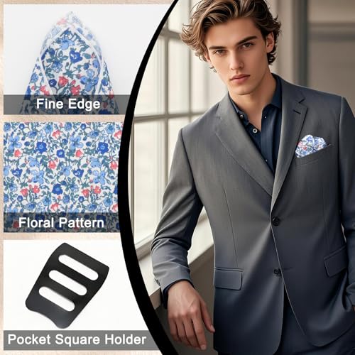 Cotton Floral Handkerchiefs for Men Wedding Evening Daily Work Prom - color: Blue,green,pink,white