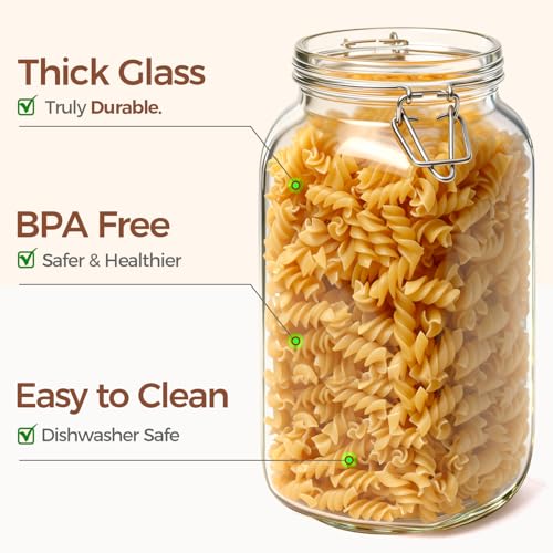 ComSaf Large Square Glass Jars with Airtight Lids 78 oz 3 Pack Wide Mouth - size: 78 fl oz x 3