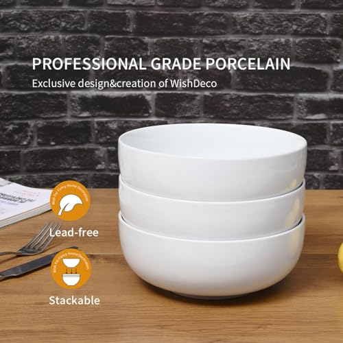 WishDeco Large Soup Bowls Set of 3, Ceramic Salad Bowls 37 oz - size: 37 oz
