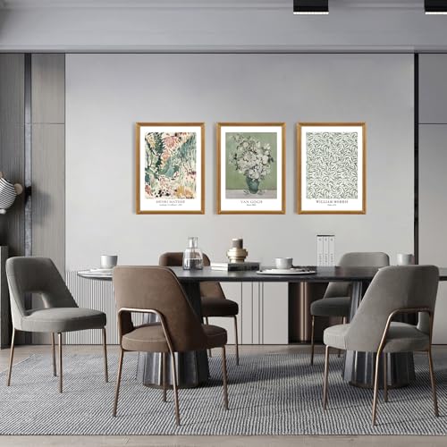 FWAHREN 3 Piece Framed Vintage Botanical Floral Canvas Wall Art Set, Matisse Van Gogh William Morris Paintings, Large Pictures Prints Wall Decor for Living Room Bedroom Bathroom Office, 16x24in - color: Art Masters Trio, size: 24"L x 16"W