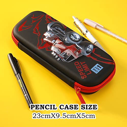 3D Car Pencil Case for Kids Boys, Waterproof Pencil Box with Compartments Pen Pouch (Black) - color: Car