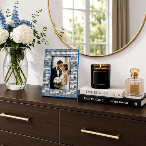 Handicrafts Home Resin Inlay Black & White Picture Frame Modern Decor, 5x7 - color: RHYTHM-WAVES, size: 5X7