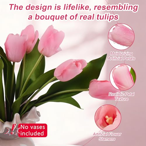 10 Stems 14 Inch Tulips Artificial Flowers Realistic Faux Flowers - color: Dark Pink