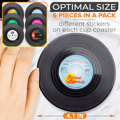 Vintage Vinyl Record Coasters Set of 6, Non-Slip, 4.1" Lightweight - color: 5 Pcs Black Coasters