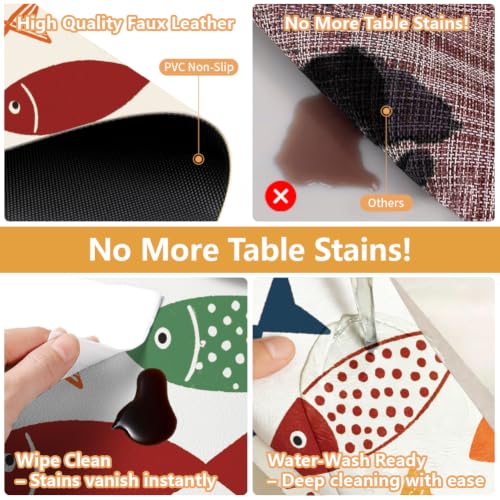 Peacoblue Placemats Set of 4,Faux Leather Colorful Cartoon Fish Design - style: Colorful Cartoon Fish