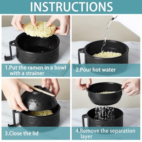 2 Sets 40 oz Microwave Ramen Bowl with Handles, Black,Dark Green - color: Black,Dark Green