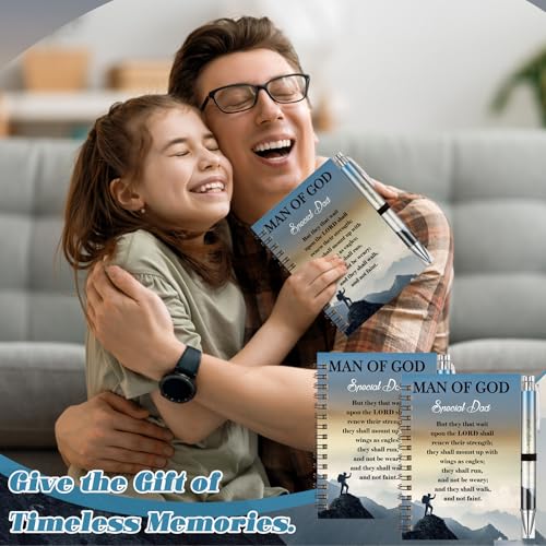 Resurhang 12 Sets Father's Day Notebook Gifts 5.5 x 4.3'' Man of God Spiral Notebook Ballpoint Pens for Father's Day Dad Birthday Gifts - style: Father's Day