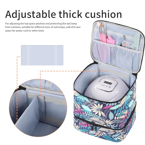 Portable Nail Polish Storage Bag with UV Light Case - Holds 30 Bottles and 1 UV LED Nail Lamp, Double-Layers Nail Dryer Case for Gel Nail Polish Kit, Nail Art Decorations （Leaves） - color: Green-Floral