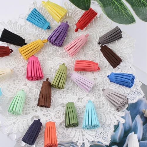 Artificial Leather Tassel, 52 Pcs Color Faux Leather Tassel Bulk Keychain Tassels for Handbag, Keychain, Charms, Earrings and Craft Making Supplies - color: 26 Colors-3cm