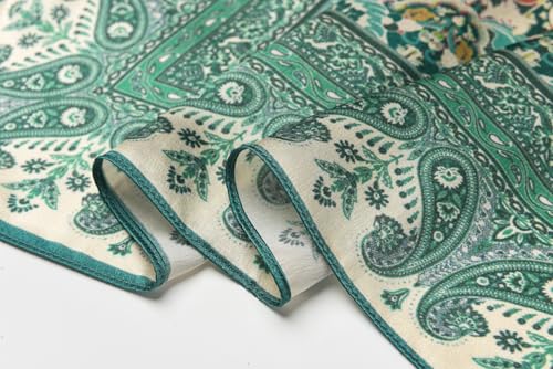 100% Mulberry Silk Scarf - 21" Square Lightweight Neckerchief, Gift Packed - color: Green-totem