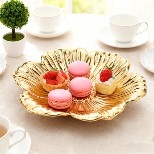 Tissting Round Gold Metal Serving Tray, Coffee Table Trays Decorative, Vintage Fruit Bowl, Vintage Metal Dessert Plates, Turkish Embossed Decorative Tray for Coffee Bar Snack Dessert (7.09") - size: 7.09 inches