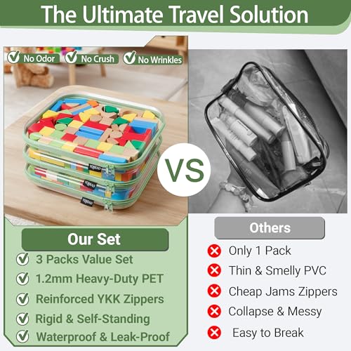 YQBRAO Clear Hard Shell Zipper Cases, 3 Large Travel Organizers, Green - color: Green, size: 3 Pack(L)