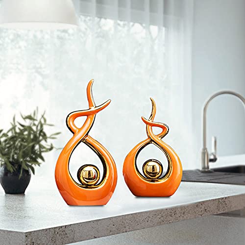Norrclp Home Decor Modern Abstract Art Ceramic Statue Table Decor (Large) - color: Orange and Gold, size: Large