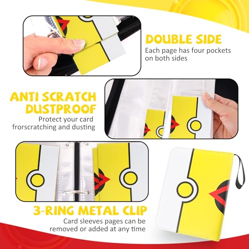 Collectible Trading Card Binder, 400 Pockets Card Holder with 50 Removable Sleeves, Portable Collection Binder Album Book Case Storage, Zipper Card Protective Sleeves for TCG, Sports Card - color: Level Yellow
