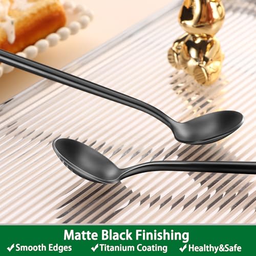 DEHOV 4 PCS 6.7 Inches Satin Black Stainless Steel 18/10 Coffee Spoons,Iced Tea Spoon,Espresso Stirring Spoons,Matte Black SS304 Teaspoons,Dessert Spoon,Long Coffee Spoons accessories - color: Black, size: 6.7 Inch