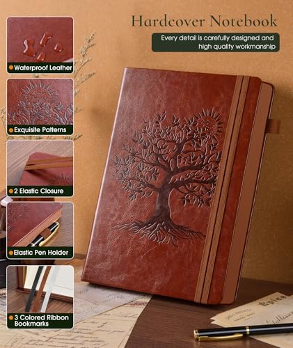 PAIBAS Lined Journal Notebook with 300 Page Numbered Pages, Vintage Leather - color: Brown, size: A5 (5.8in x 8.3in)