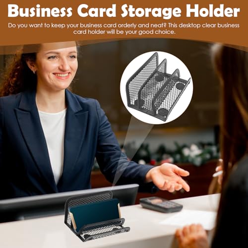 Chris.W Desktop Stacking Business Card File Holder/Stand from, 3-Tier, Metal Mesh Collection (Black)