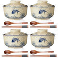 LemonRoad 25oz Ramen Bowls Set of 4 Japanese Dinnerware Set with Lid, Fish - style: Fish